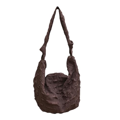 BABYVIVA Umhängetasche für Damen, Segeltuch, plissiert, mit geknotetem breitem Riemen, einfarbig, großes Fassungsvermögen, gerüschte Handtasche, coffee, As shown in the picture (error 1-3cm) von BABYVIVA