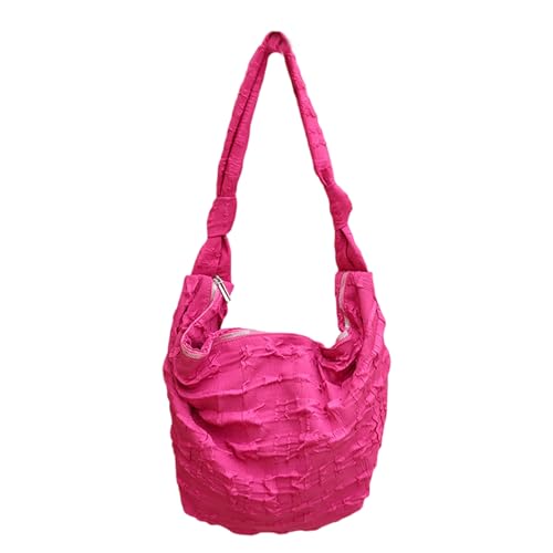 BABYVIVA Umhängetasche für Damen, Segeltuch, plissiert, mit geknotetem breitem Riemen, einfarbig, großes Fassungsvermögen, gerüschte Handtasche, hot pink, As shown in the picture (error 1-3cm) von BABYVIVA