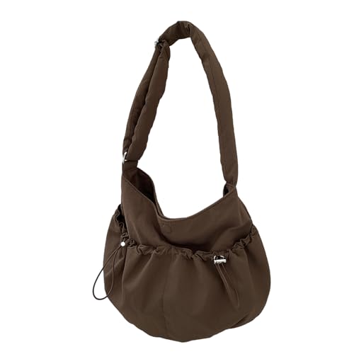 BABYVIVA Umhängetasche für Damen, einfarbig, plissiert, Kordelzug, große Kapazität, vielseitige Tasche, Nylon-Tasche, coffee, 39*30*9cm von BABYVIVA