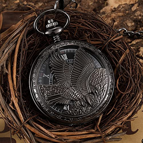 BADALO Eagle Pattern Mechanische Taschenuhren Skeleton Movement Self Hand Wind Watch für Männer Frauen Russia Bird Hollow Fob Chain Clock,Black von BADALO