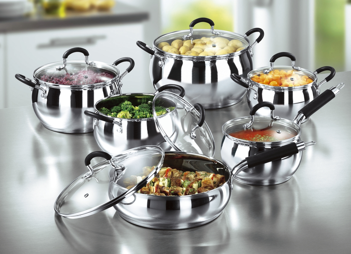 Edelstahl-Topfset zum Hammerpreis, Topf-Set, 12-teilig, Edelstahl Edelstahl-Topfset zum Hammerpreis, Topf-Set, 12-teilig, Edelstahl von BADER