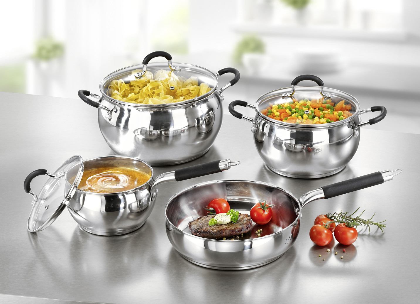 Edelstahl-Topfset zum Hammerpreis, Topf-Set, 7-teilig, Edelstahl Edelstahl-Topfset zum Hammerpreis, Topf-Set, 7-teilig, Edelstahl von BADER