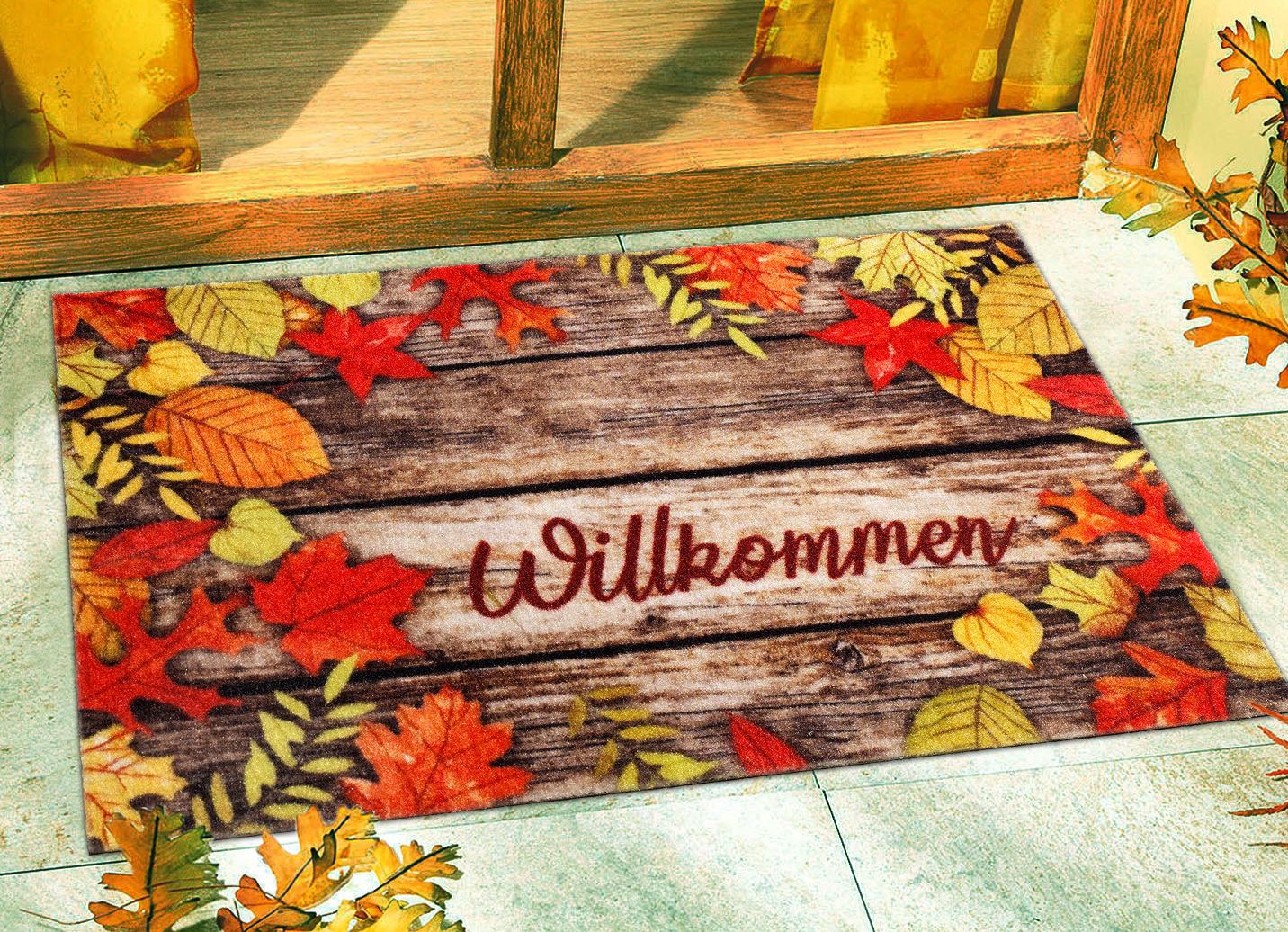 Fußmatte Herbstblätter mit rutschhemmender Rückseite, Bunt von BADER