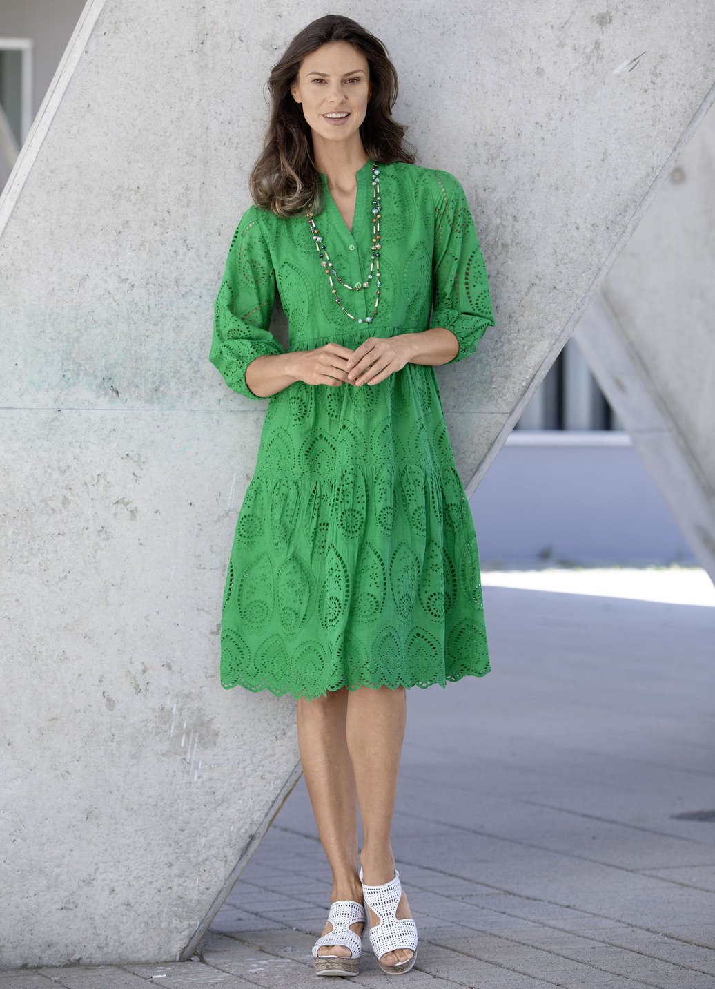 Kleid aus reiner Baumwolle, Grün, Größe 46 von BADER