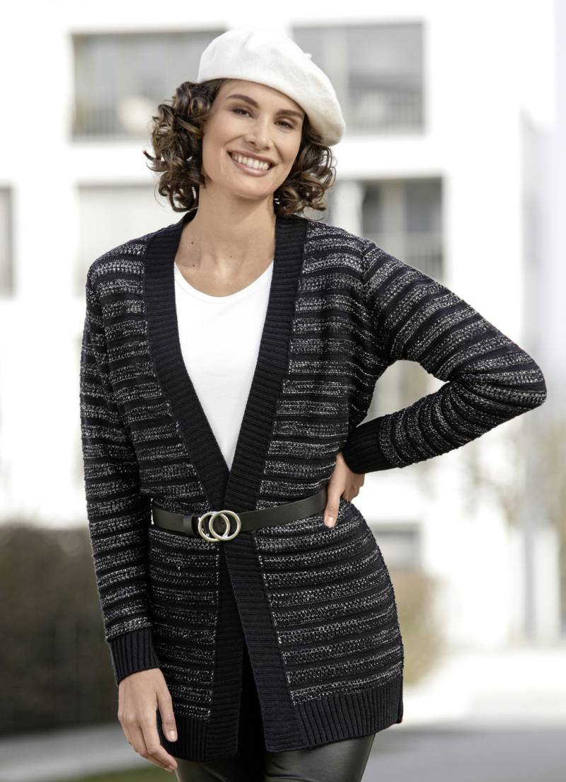 Long-Strickjacke mit Glitzer, Marine-Silber, Größe 44 von BADER