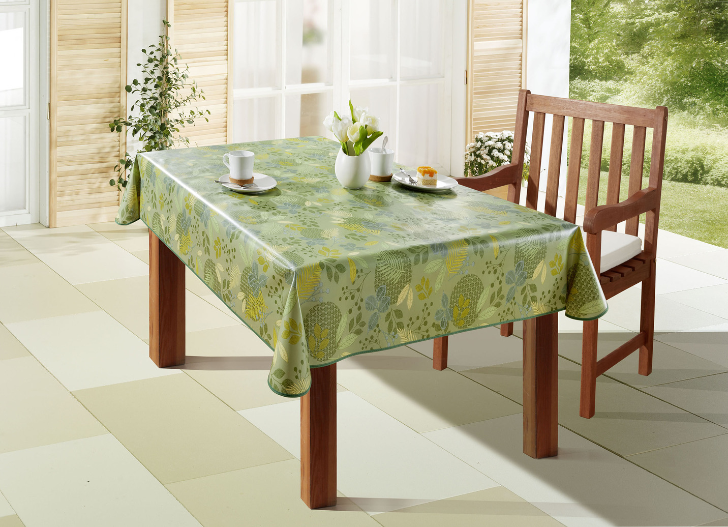 Wachstuch-Tischdecke mit Blätter-Motiv, Größe 110 (Tischdecke, 110x140 cm), Grün von BADER