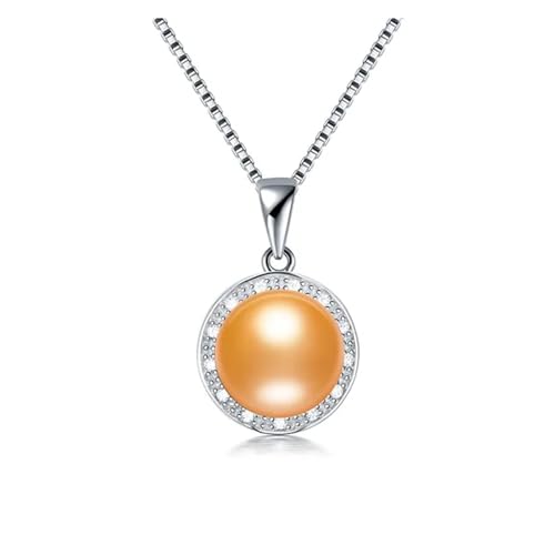 BAFAFA 5 Farben 925 Sterling Silber Halskette Anhänger for Frauen Echte Natürliche Süßwasser Perle Schmuck 8-9mm (Color : Gold, Size : 8-9mm) von BAFAFA