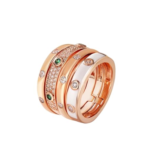 BAFAFA 925 Sterling Silber Mode Neue Stil Multi-Linie Zirkonium Grün Emaille Ring frauen Party Persönlichkeit Schmuck (Color : Rose Gold, Size : 6) von BAFAFA