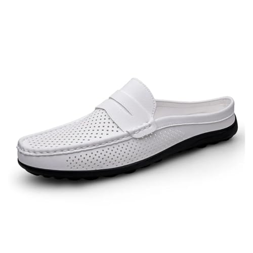 BAFAFA Herrenschuhe, Vier Jahreszeiten, Neue, ausgehöhlte, modische Lederschuhe, weiche Sohle, atmungsaktiv, rutschfest, leicht, Freizeitschuhe in Übergröße (Color : 1850 White, Size : 43) von BAFAFA