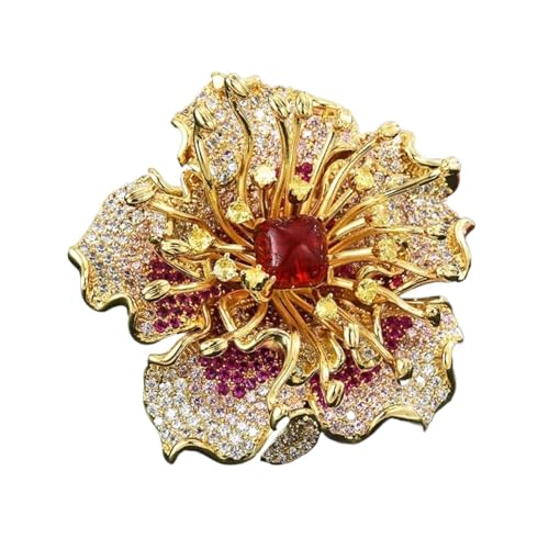 BAFAFA Micro Intarsien Farbe Zirkonia Brosche Temperament Blume Pin Kleid Zubehör Rose Corsage Weibliche Geschenk (Color : Red) von BAFAFA