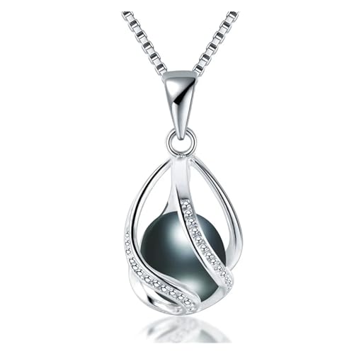 BAFAFA Natürliche Süßwasser Perle Schmuck Heißer Verkauf 925 Sterling Silber Anhänger Halskette for Frauen Weibliche (Color : Svart) von BAFAFA