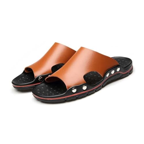 BAFAFA Sommer Leder Sandalen Plus Größe Strand Hausschuhe Casual Schuhe for Männer Mode Flip-Flops Sapatos Hembre Sapatenis Masculino (Color : Brown, Size : 46) von BAFAFA