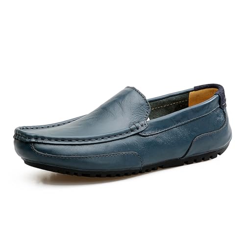 BAFAFA Sommer-Männer-Freizeitschuhe, weiches echtes Leder, Herren-Loafer, Mokassins, atmungsaktive Slip-on-Bootsschuhe (Color : Blue, Size : 39) von BAFAFA