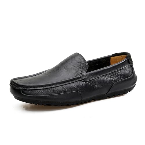 BAFAFA Sommer-Männer-Freizeitschuhe, weiches echtes Leder, Herren-Loafer, Mokassins, atmungsaktive Slip-on-Bootsschuhe (Color : Svart, Size : 38) von BAFAFA