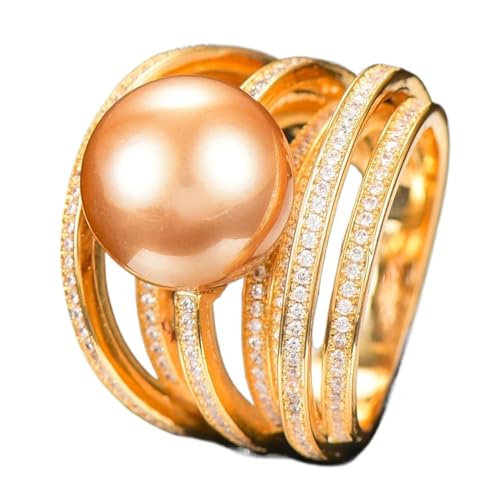 BAFAFA Trendy Twist Pearl Statement Ringe for Frauen Kubikzircon Fingerringe Perlen Charm Ring Böhmischer Strandschmuck (Color : Gold gold, Size : 9) von BAFAFA