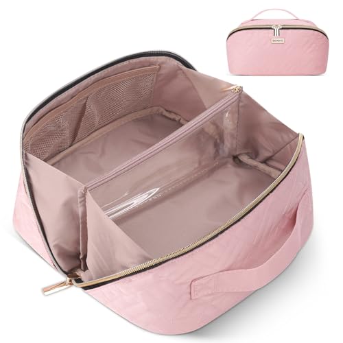 BAFAMYE Reise-Make-up-Tasche, große Kosmetiktasche für Damen, Pink von BAFAMYE