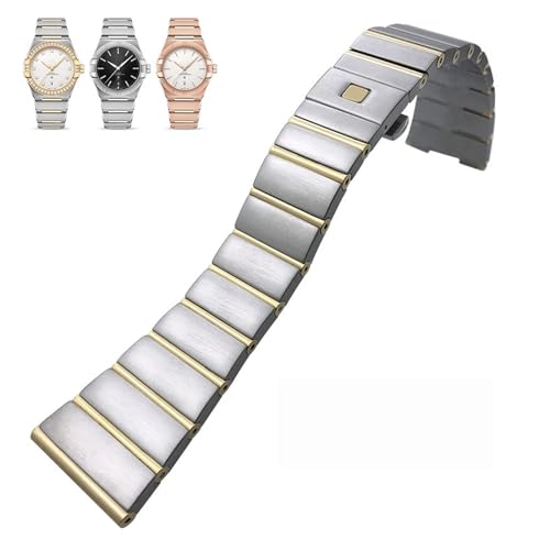 BAHDB 15 mm, 17 mm, 18 mm, 23 mm, 25 mm, konkave Form, Edelstahl-Armband, passend für Omega Constellation Silber-Uhrenarmband, solide Armbänder (Color : Gold and silver, Size : 25mmx9.5mm) von BAHDB