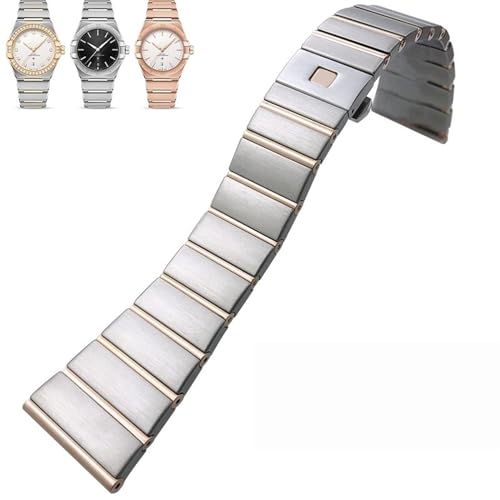 BAHDB 15 mm, 17 mm, 18 mm, 23 mm, 25 mm, konkave Form, Edelstahl-Armband, passend für Omega Constellation Silber-Uhrenarmband, solide Armbänder (Color : Rose gold silver, Size : 25mmx10mm) von BAHDB