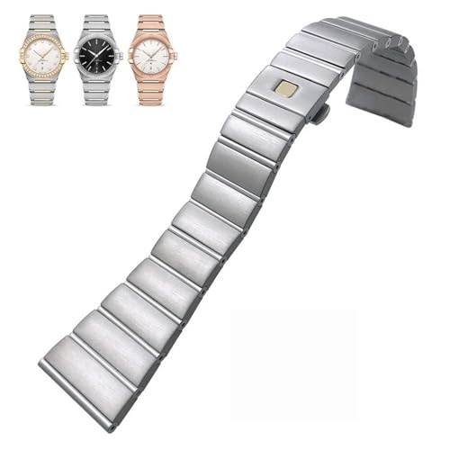 BAHDB 15 mm, 17 mm, 18 mm, 23 mm, 25 mm, konkave Form, Edelstahl-Armband, passend für Omega Constellation Silber-Uhrenarmband, solide Armbänder (Color : Silver, Size : 25mmx10mm) von BAHDB