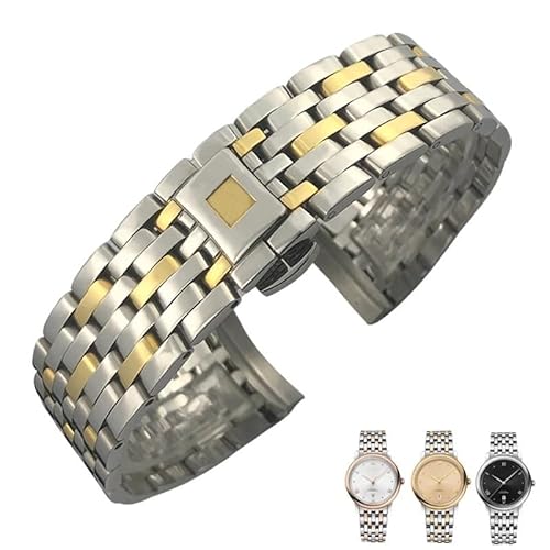 BAHDB 16mm 19mm 20mm 316L Edelstahl-Uhrenarmband mit gebogenem Ende für Omega Orbis Edition-Uhrenarmband mit Faltschließe (Color : Silver Golden, Size : 19mm) von BAHDB