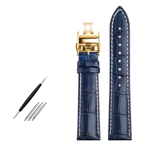 BAHDB 19 mm 20 mm 21 mm 22 mm Echtleder-Uhrenarmband, für Longines L29094920-Uhren-Upgrade. Ersetzen Sie das Band der obersten Schicht aus Rindsleder (Color : Blue gold buckle, Size : 20mm) von BAHDB