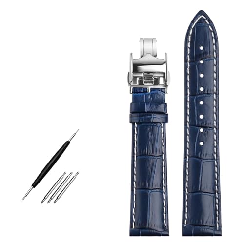 BAHDB 19 mm 20 mm 21 mm 22 mm Echtleder-Uhrenarmband, für Longines L29094920-Uhren-Upgrade. Ersetzen Sie das Band der obersten Schicht aus Rindsleder (Color : Blue silver buckle, Size : 19mm) von BAHDB