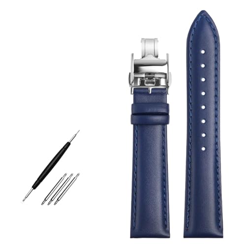 BAHDB 19 mm 20 mm 21 mm 22 mm Echtleder-Uhrenarmband, für Longines L29094920-Uhren-Upgrade. Ersetzen Sie das Band der obersten Schicht aus Rindsleder (Color : P blue silver buckle, Size : 21mm) von BAHDB