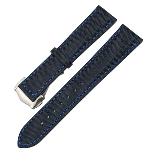 BAHDB 19mm 20mm High Density Nylon Uhrenarmband für Omega Planet Ocean Seamaster 300 Speedmaster Stoff Leder Canvas 21mm 22mm Uhrenarmband (Color : Black blue Pointed, Size : 19mm) von BAHDB