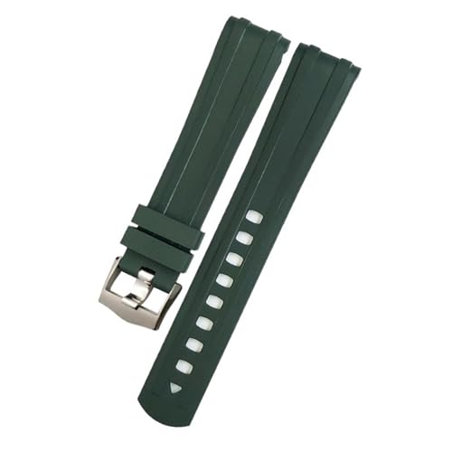 BAHDB 20 mm 21 mm 19 mm Fluor-Silikon-Gummi-Uhrenarmband für Omega New Seamaster Diver 300, schwarz-blaues weiches Uhrenarmband(Color:Green silver,Size:21mm) von BAHDB