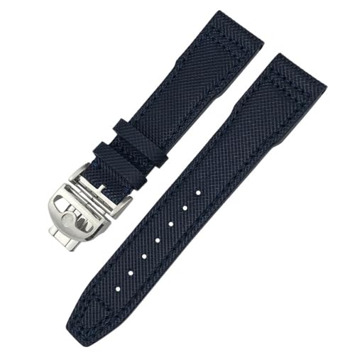 BAHDB 20 mm 21 mm Nylon-Echtleder-Uhrenarmband für IWC Portofino Pilotenuhren IW3777, grün, blau, schwarz, Rindslederarmband (Color : Blue Folding, Size : 21mm) von BAHDB