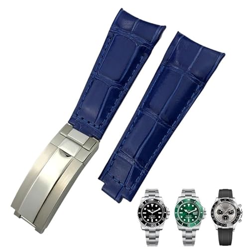 BAHDB 20 mm Arc-End-Lederarmband, geeignet für Rolex Submariner GMT, Bambusmaserung, grün, blau, braun, Rindsleder-Uhrenarmband (Color : 20mm Blue, Size : M) von BAHDB