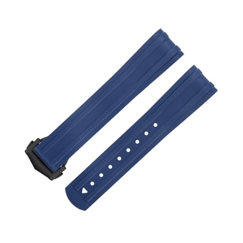 BAHDB 20-mm-Armband aus FKM-Fluorkautschuk mit gebogenem Ende für Omega Seamaster 300 Diving-Ersatzuhrenarmbänder mit Faltschließe aus Edelstahl (Color : Blue, Size : 20MM) von BAHDB