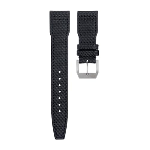 BAHDB 20 mm bis 22 mm Nylon-Canvas-Leder-Uhrenarmbänder für IWC SPITFIRE MARK 18 Portugieser Portofino TOP GUN Pilot IW3777 Armband (Color : Black SILVER buckle C, Size : 21MM) von BAHDB