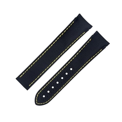 BAHDB 20 mm gebogenes Uhrenarmband für Omega-Armband AT150 Seamaster 300 Planet Ocean De Ville Speedmaster Black Yellow Line High-Density-Nylon-Rindsleder-Uhrenarmbänder (Color : Blue, Size : 20MM) von BAHDB