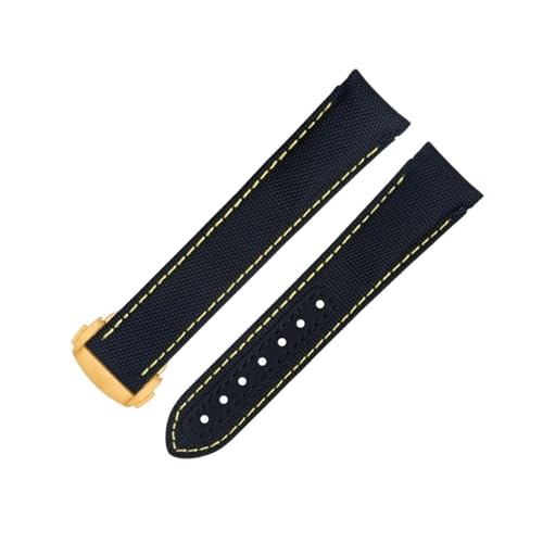 BAHDB 20 mm gebogenes Uhrenarmband für Omega-Armband AT150 Seamaster 300 Planet Ocean De Ville Speedmaster Black Yellow Line High-Density-Nylon-Rindsleder-Uhrenarmbänder (Color : Blue 5, Size : 20MM von BAHDB