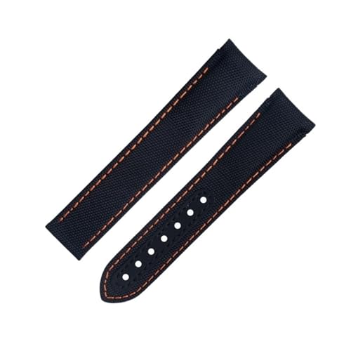 BAHDB 20 mm schwarze orangefarbene Linie hochdichtes Nylon-Rindsleder-Uhrenarmband für Omega AT150 Seamaster 300 Planet Ocean De Ville Speedmaster Uhrenarmband mit gebogenem Ende (Color : Blue, Size von BAHDB