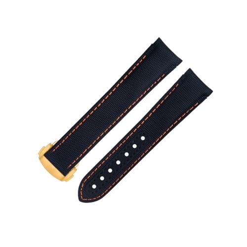 BAHDB 20 mm schwarze orangefarbene Linie hochdichtes Nylon-Rindsleder-Uhrenarmband für Omega AT150 Seamaster 300 Planet Ocean De Ville Speedmaster Uhrenarmband mit gebogenem Ende (Color : Blue 3, Si von BAHDB