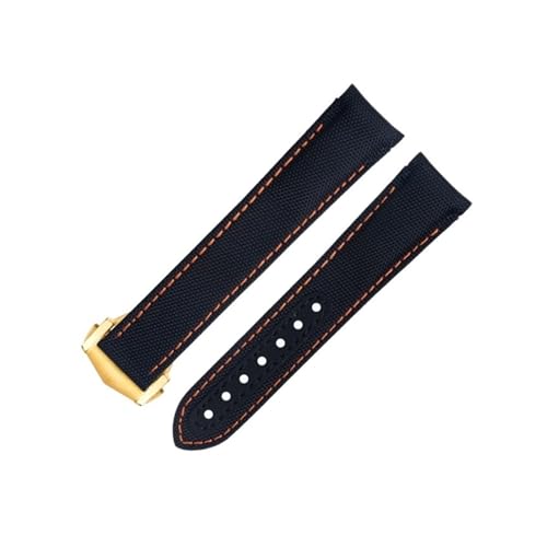 BAHDB 20 mm schwarze orangefarbene Linie hochdichtes Nylon-Rindsleder-Uhrenarmband für Omega AT150 Seamaster 300 Planet Ocean De Ville Speedmaster Uhrenarmband mit gebogenem Ende (Color : Blue 6, Si von BAHDB