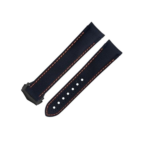 BAHDB 20 mm schwarze orangefarbene Linie hochdichtes Nylon-Rindsleder-Uhrenarmband für Omega AT150 Seamaster 300 Planet Ocean De Ville Speedmaster Uhrenarmband mit gebogenem Ende (Color : Blue 7, Si von BAHDB