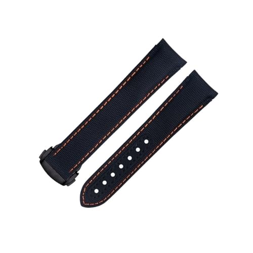 BAHDB 20 mm schwarze orangefarbene Linie hochdichtes Nylon-Rindsleder-Uhrenarmband für Omega AT150 Seamaster 300 Planet Ocean De Ville Speedmaster Uhrenarmband mit gebogenem Ende (Color : Blue 8, Si von BAHDB