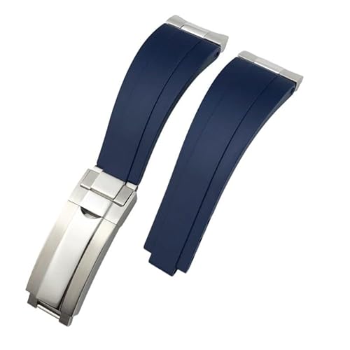 BAHDB 21 mm 20 mm neue Uhrenarmbänder mit gebogenem Metallende, nur für Rolex Datejust m126300 m126334, Zubehör, schwarzes Gummi-Silikonarmband (Color : Blue, Size : 20mm) von BAHDB