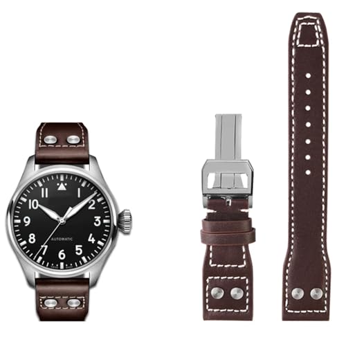 BAHDB 21mm 22mm Echtleder Uhrenarmband für IWC Big Pilot Flamethrower Little Prince Mark Strap Willow Nail Armband (Color : Brown silver buckle, Size : 20mm) von BAHDB