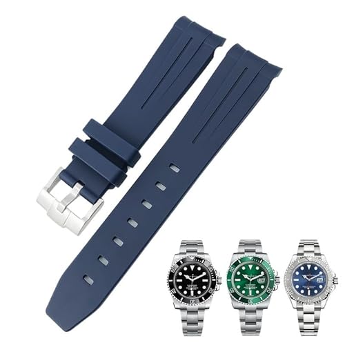 BAHDB 21mm 22mm gebogenes Ende Gummi-Silikon-Uhrenarmband für Rolex Submariner 20mm Daytona wasserdichtes Uhrenarmband(Color:Blue blue line,Size:21mm) von BAHDB