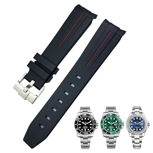 BAHDB 21mm 22mm gebogenes Ende Gummi-Silikon-Uhrenarmband für Rolex Submariner 20mm Daytona wasserdichtes Uhrenarmband (Color : Bre, Size : 20mm) von BAHDB