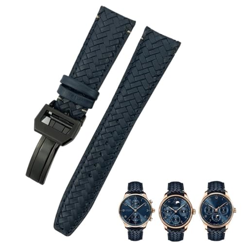 BAHDB 22 mm 20 mm 21 mm gewebtes Rindsleder-Uhrenarmband, passend für IWC Portugieser Fliegeruhren Portofino IW5007, blaues Uhrenarmband aus weichem Leder (Color : Blue black 1, Size : 21mm) von BAHDB