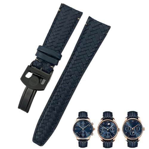 BAHDB 22 mm 20 mm 21 mm gewebtes Rindsleder-Uhrenarmband, passend für IWC Portugieser Fliegeruhren Portofino IW5007, blaues Uhrenarmband aus weichem Leder (Color : Blue black 2, Size : 22mm) von BAHDB