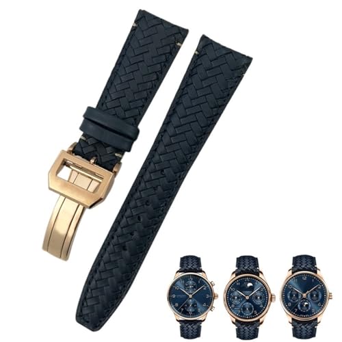 BAHDB 22 mm 20 mm 21 mm gewebtes Rindsleder-Uhrenarmband, passend für IWC Portugieser Fliegeruhren Portofino IW5007, blaues Uhrenarmband aus weichem Leder (Color : Blue rose 1, Size : 21mm) von BAHDB