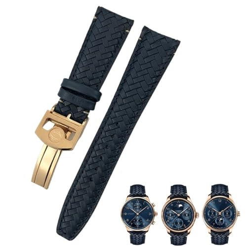 BAHDB 22 mm 20 mm 21 mm gewebtes Rindsleder-Uhrenarmband, passend für IWC Portugieser Fliegeruhren Portofino IW5007, blaues Uhrenarmband aus weichem Leder (Color : Blue rose 2, Size : 21mm) von BAHDB