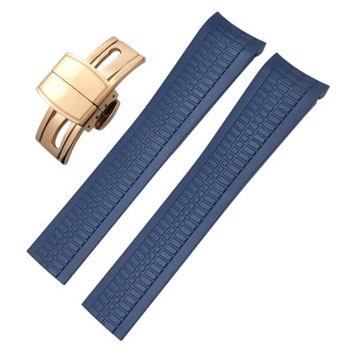 BAHDB 22 mm Fluorkautschuk-Uhrenarmband für Patek Aquanaut 5168G 5968G Philippe Metallstifte mit gebogenem Ende und weichem Uhrenarmband (Color : Blue rose gold, Size : 21mm) von BAHDB