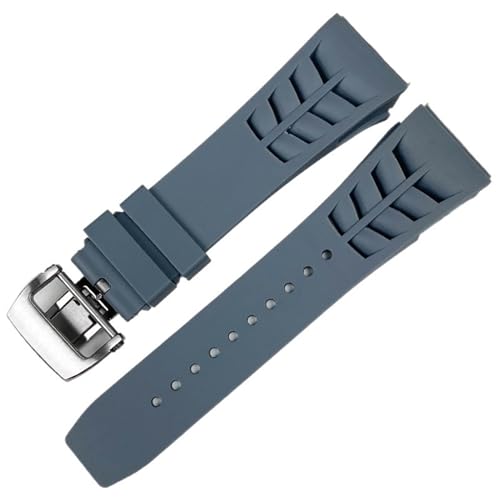 BAHDB 25 mm Gummi-Silikon-Uhrenarmband für Richard Mille, Edelstahl-Faltschließe, blaues Armband, Uhrenzubehör, blaues Armband (Color : Gray, Size : 25 Rose Gold Buckle) von BAHDB